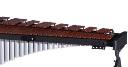 Professional marimba with wooden bars and resonator tubes, designed for rich sound and easy mobility in performances.