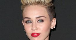 Miley Cyrus showcases a bold look with a stylish blonde pompadour and striking red lips, exuding confidence and glamour.