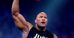 Dwayne Johnson, muscular and determined, wearing a "Just Bring It" shirt, exudes confidence in a dynamic pose.