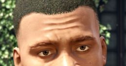 Close-up of Franklin from GTA V, showcasing his focused expression and detailed character design against a blurred backdrop.