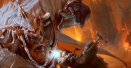 Epic D&D battle scene featuring a fierce ice giant and a brave adventurer wielding magic and a sword in a fiery environment.