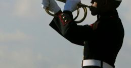 Marine in uniform plays a bugle outdoors, symbolizing tradition and honor in Marine bugle calls.