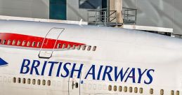 British Airways Boeing 747 Jumbo Jet showcasing its exterior features and engines at an airport terminal.