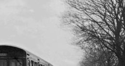 Diesel Multiple Unit train traveling along a scenic, tree-lined track in vintage black and white photography.