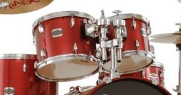 Yamaha red drum set with cymbals, featuring sparkling chrome hardware, perfect for drumming enthusiasts and musicians.