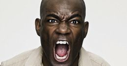 Angry man yelling, showcasing raw emotion. Represents "Irate Blackman Version 3" with intense expression and energy.