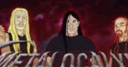 Metalocalypse characters displaying iconic band imagery with a dark, edgy backdrop, celebrating heavy metal culture and animation.