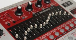 Close-up of a Roland synthesizer FX device, featuring knobs and sliders for modulation, filters, and effects settings.