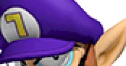 Waluigi, the mischievous character from Mario Kart Arcade GP DX, showcases his iconic purple hat and sly grin.