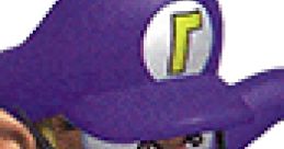 Waluigi from Mario Tennis 64, sporting a purple hat, large nose, and mischievous expression, ready for a tennis match.