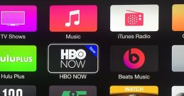 Streaming app interface featuring popular platforms like HBO NOW, Hulu Plus, and Bloomberg TV. Accessibility on smart TVs.