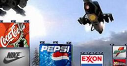 Futuristic gaming scene with soldiers and vibrant billboards of popular brands like Nike and Pepsi. Action-packed gameplay.