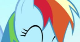 Rainbow Dash from My Little Pony with a cheerful expression, showcasing her vibrant rainbow mane and blue coat.