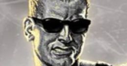 Duke Nukem in sunglasses, showcasing his muscular physique, exudes confidence and determination in a vintage gaming style.