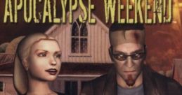 Postal 2 Apocalypse Weekend cover art featuring characters in a humorous, dark-themed setting promoting the game expansion.