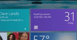 Windows 8.1 start screen displaying weather, calendar events, and app tiles for productivity and daily activities.