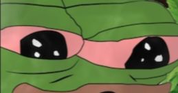 Pepe the Frog with red eyes in front of leafy green background, humorously expressing a relaxed vibe.