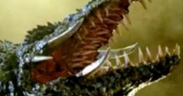 Close-up of Biollante's monstrous head showcasing its sharp teeth and intricate plant-like details against a dramatic background.