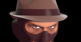 Spy TF2 character in a brown fedora, wearing a mask, with a cigarette, exuding a mysterious and sneaky vibe.