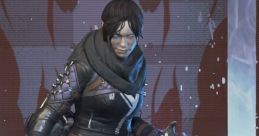 Wraith from Apex Legends showcases her stealthy look, exuding power with a tactical outfit and glowing energy effects.