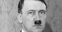 Portrait of Adolf Hitler, featuring his distinctive mustache and formal attire against an ornate background.