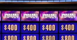 Jeopardy! game board showcasing dollar amounts for categories in a virtual gameshow format. Exciting quiz experience.