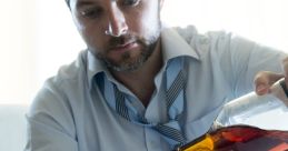 Man in a shirt and tie pouring a drink into a glass, highlighting struggles with alcohol consumption in Alabama.