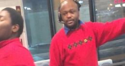 Angry Cafe Guy at the counter, wearing a red sweater with headset, capturing a moment of workplace frustration.