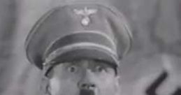 Historic depiction of a shocked figure resembling Adolf Hitler, commanding attention with an intense expression and military attire.