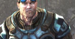 Baird from Gears of War 2, showcasing his distinctive armor and goggles in a gritty, battle-worn environment.