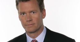 Chris Hansen in a black suit with a patterned tie, poised and confident, known for investigative journalism and "To Catch a Predator.