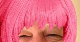 Cheerful man with a pink wig, showcasing a playful and humorous expression, perfect for a fun Cock Inspector theme.