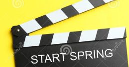 Black film clapboard with "START SPRING" on yellow background, perfect for film production and creative projects.