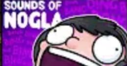 Cartoon character excitedly holding a microphone, promoting the "Sounds of Nogla" sample pack with vibrant background.