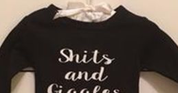 Black baby onesie with "Shits and Giggles" printed in white, perfect for playful and humorous baby outfits.