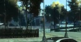 Black luxury car navigating a street in GTA IV, showcasing detailed urban scenery and natural lighting.