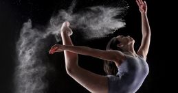 Graceful dancer in mid-leap, surrounded by a cloud of flour, showcasing the beauty and dynamism of expressive dance.