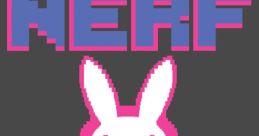 Retro gaming design featuring a pink bunny character with bold text "NERF THIS!" in vibrant colors, perfect for gamers.