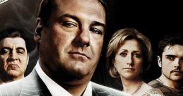 Key characters from "The Sopranos," featuring the iconic Tony Soprano in a dramatic, moody setting.