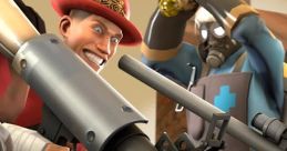 Exciting showdown with a TF2 character wielding a shotgun while a teammate readies their weapon in a thrilling battle scene.