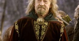 Theoden, King of Rohan, stands resolutely in regal attire, embodying leadership and courage in Middle-earth's epic saga.