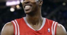 Dwight Howard celebrating a play in his Houston Rockets jersey, showcasing excitement in a dynamic basketball moment.