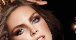 Elegant beauty shot featuring a model with radiant skin, striking blue eyes, and luxurious hair, embodying sensuous allure.