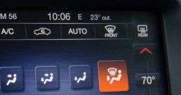 Dashboard climate control display showing options for air conditioning and seat heating in a car.