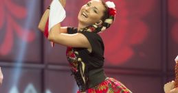 Slavic performers in colorful traditional attire celebrating culture on stage, showcasing vibrant dance and music.