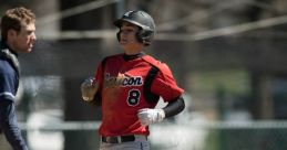 Panther Baseball player wearing jersey number 8 runs the bases during a game, showcasing team spirit and athleticism.