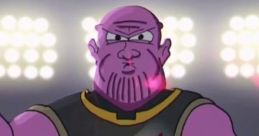 Thanos in a vibrant cartoon style, showcasing his signature gauntlet and a fierce expression, ready for a beatbox battle.