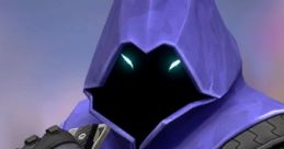 Omen from Valorant, shrouded in a purple hood, wielding a dagger, embodying stealth and mystery in the game.