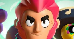 Dynamic Brawl Stars character with pink hair charging forward, showcasing vibrant artwork and action-packed atmosphere.