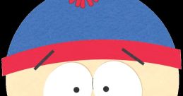 Smiling Stan Marsh from South Park, wearing a blue hat with a red brim and a brown jacket, ready for an adventure.